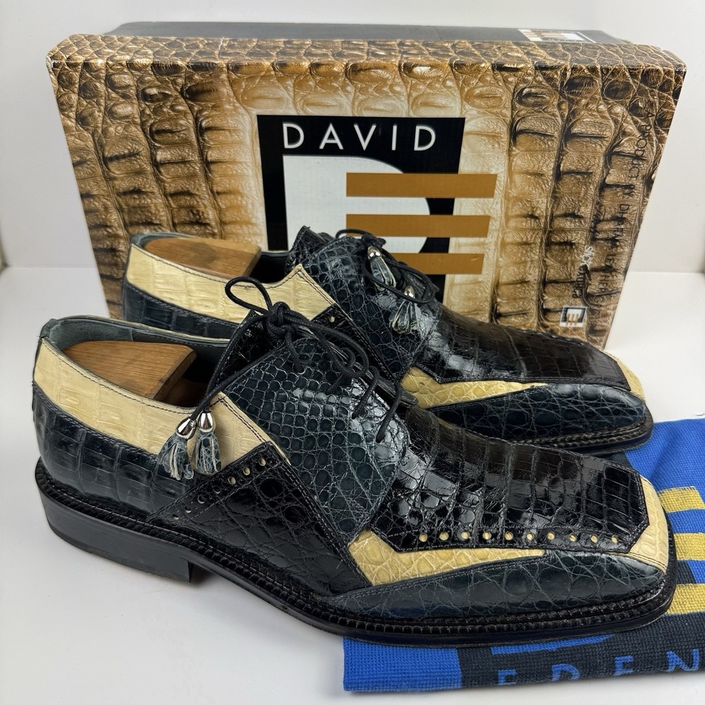 David Eden Genuine Crocodile Dress Shoes Men's 10.5 Square Toe Exotic Leather